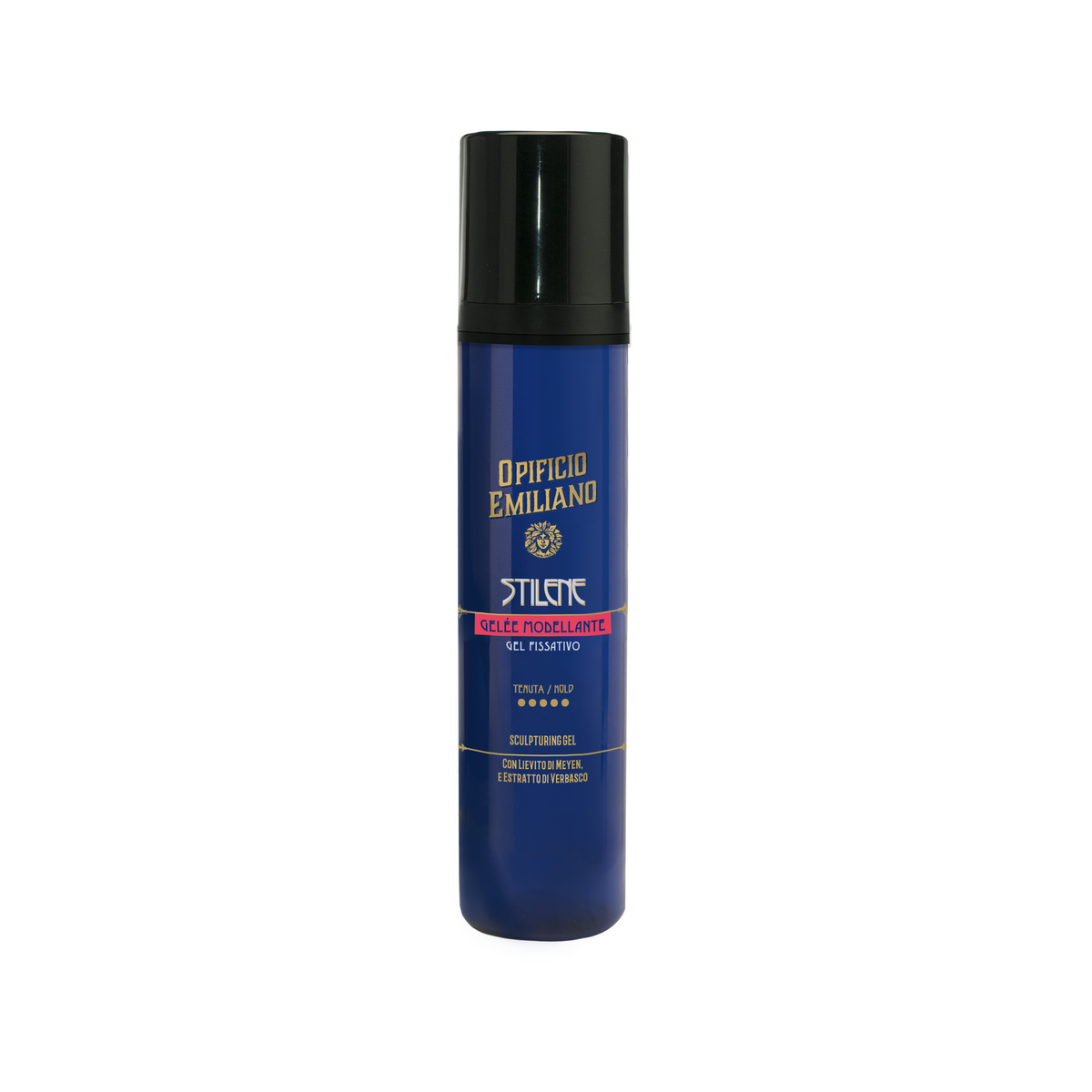 Opificio Emiliano Stilene Sculpturing Gel 100 ml i blå flaska med svart kork mot vit bakgrund.
