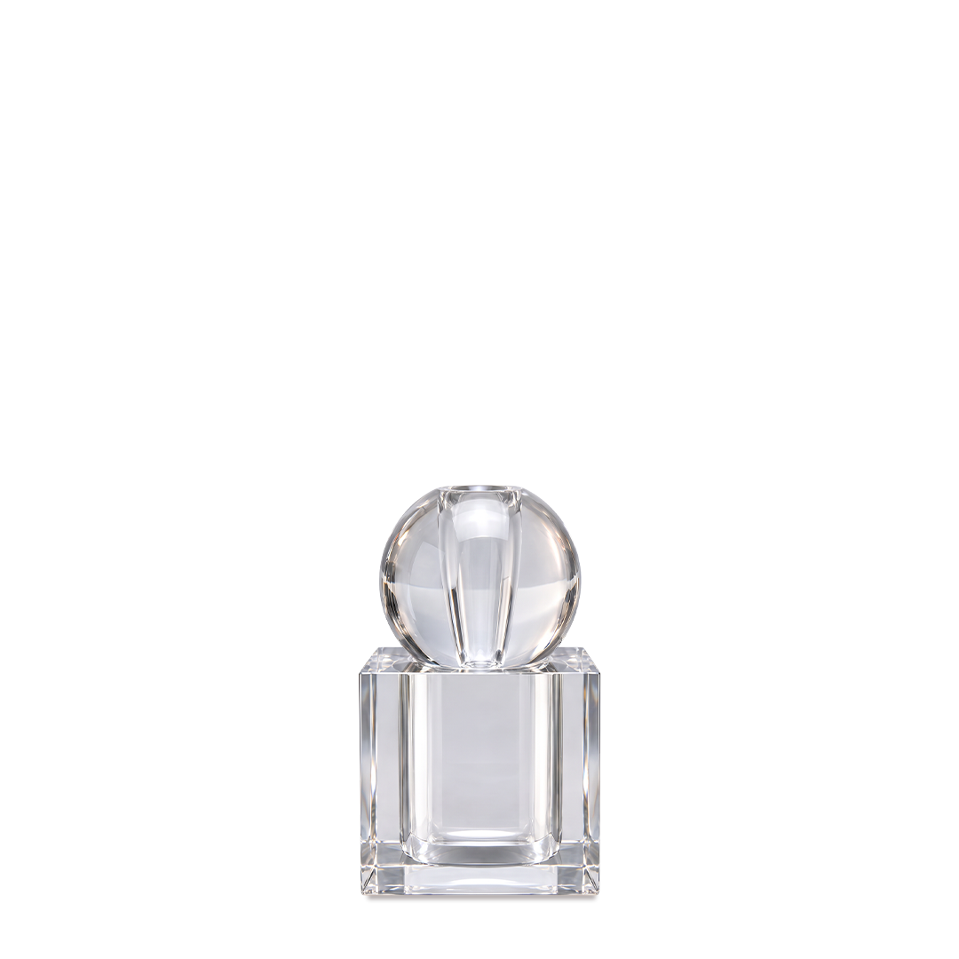 Zenology Crystal Diffuser i klart kristallglas med kubformad bas och rund glaskula, utan doftpinnar